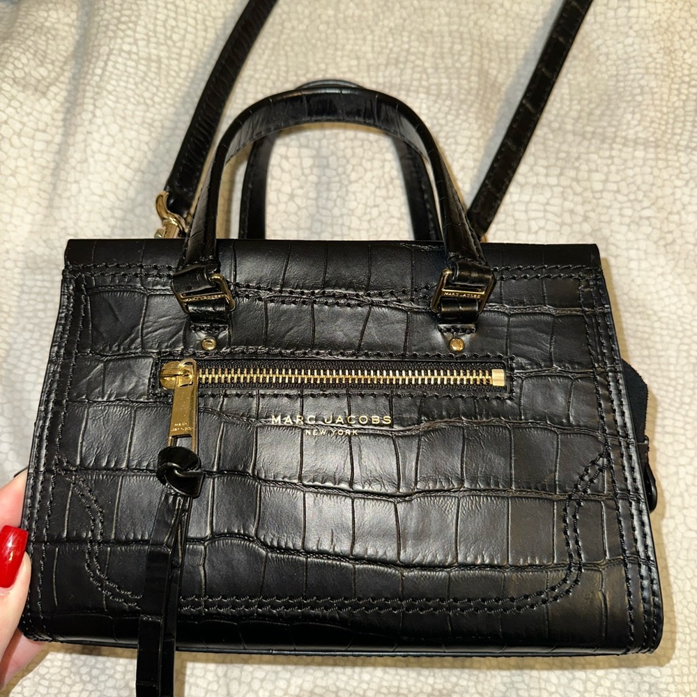 Marc Jacobs Black Croc-Embossed Satchel